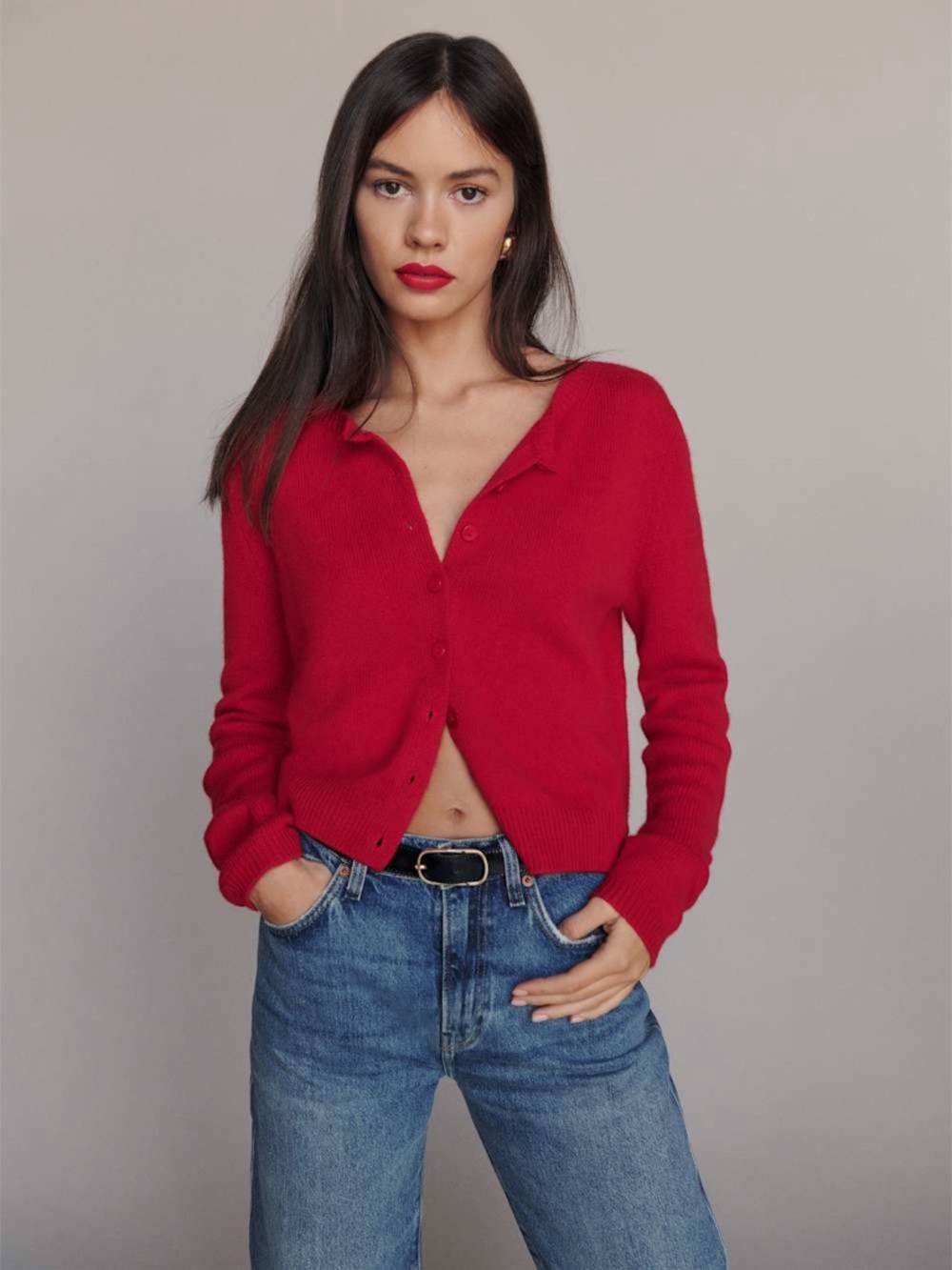 ❤️ Reformation Red Cashmere Cropped Cardigan - Picture 2 of 16
